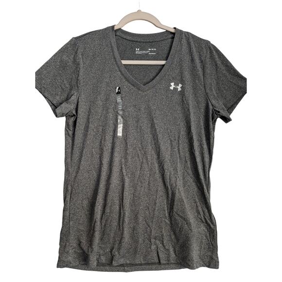 Under Armour Heatgear Loose Tshirt M Gray VNeck Shirt Short‎ Sleeves Staple Gym - Picture 1 of 10